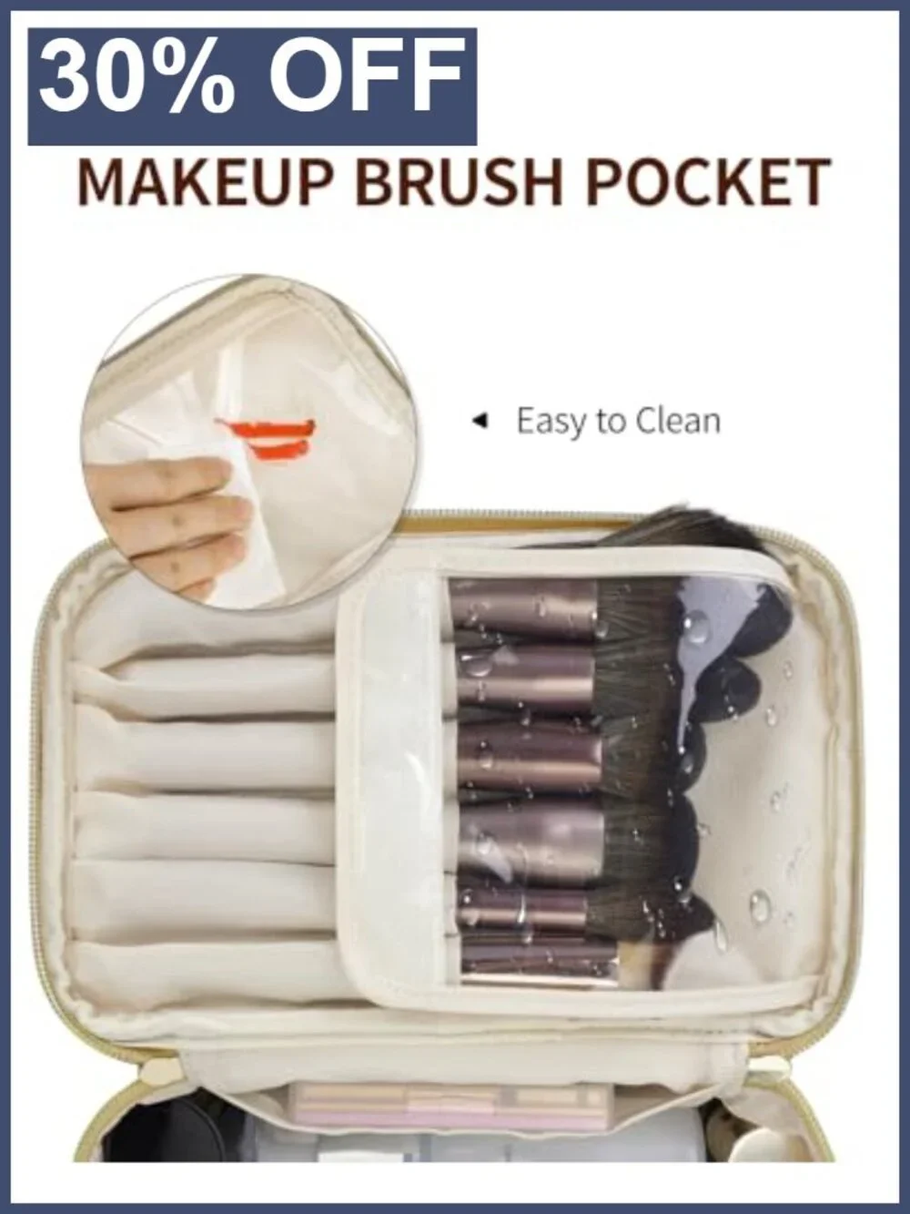 Vegan Leather Travel Makeup Case with Brush Compartment